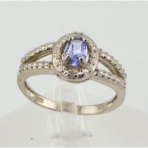 Magical Oval Tanzanite Stone w Diamond Accent in Sterling Silver Split Shank Set